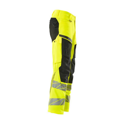 Hi Vis Yellow-Black - Back - Mascot Mens Accelerate Safe Knee Pad Pockets Trousers