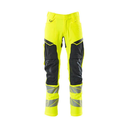Hi Vis Yellow-Dark Navy - Front - Mascot Mens Accelerate Safe Knee Pad Pockets Trousers