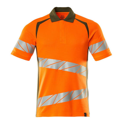 Hi Vis Orange-Moss Green - Front - Mascot Mens Accelerate Safe Hi-Vis Polo Shirt
