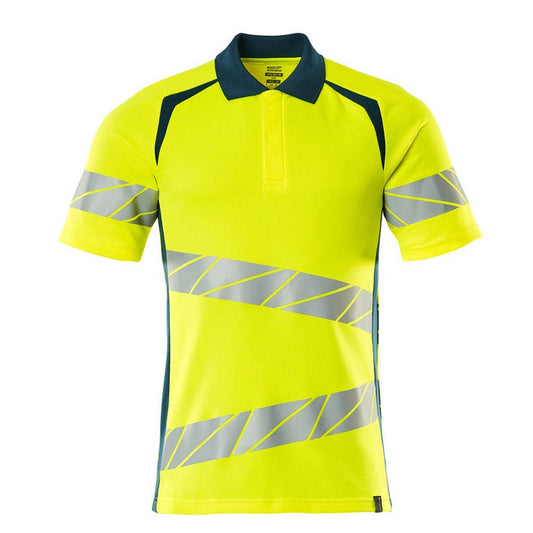 Hi Vis Yellow-Dark Petroleum - Front - Mascot Mens Accelerate Safe Hi-Vis Polo Shirt