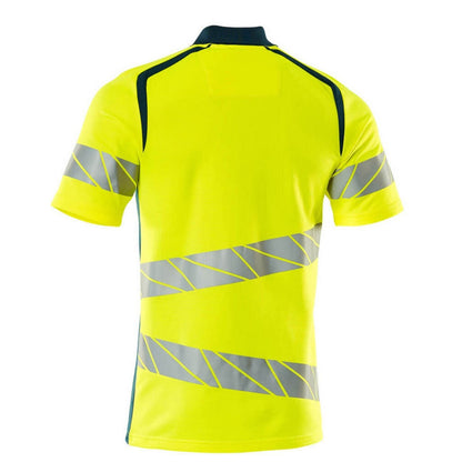 Hi Vis Yellow-Dark Petroleum - Back - Mascot Mens Accelerate Safe Hi-Vis Polo Shirt