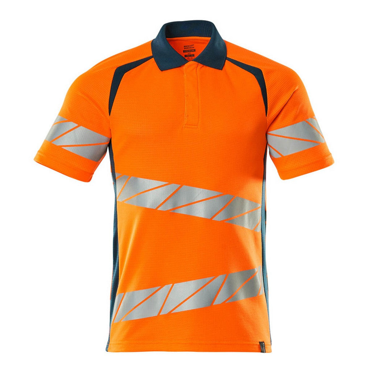 Hi Vis Orange-Dark Petroleum - Front - Mascot Mens Accelerate Safe Hi-Vis Polo Shirt