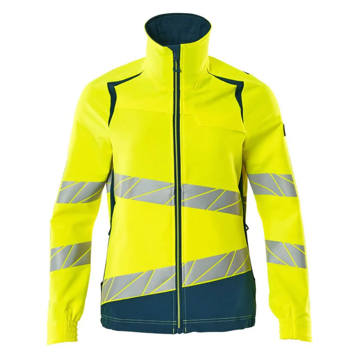 Hi Vis Yellow-Dark Petroleum - Front - Mascot Womens-Ladies Accelerate Safe Hi-Vis Jacket