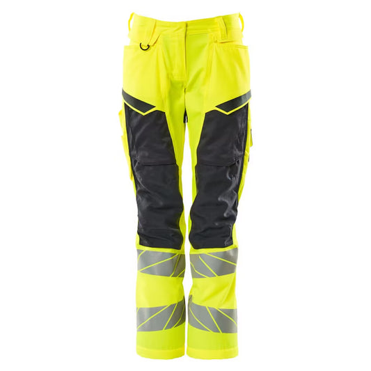 Hi Vis Yellow-Dark Navy - Front - Mascot Womens-Ladies Accelerate Safe Knee Pad Pockets Trousers