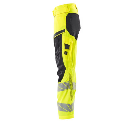 Hi Vis Yellow-Dark Navy - Side - Mascot Womens-Ladies Accelerate Safe Knee Pad Pockets Trousers