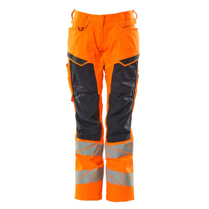 Hi Vis Orange-Dark Navy - Front - Mascot Womens-Ladies Accelerate Safe Knee Pad Pockets Trousers