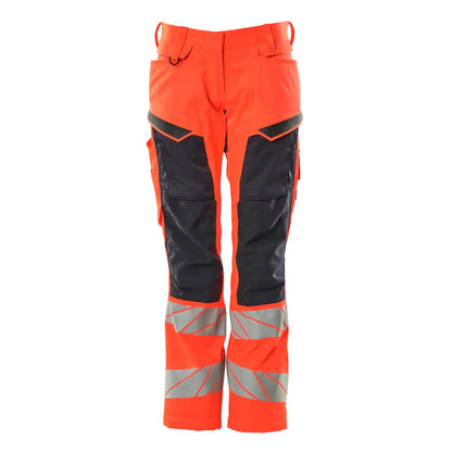 Hi Vis Red-Dark Navy - Front - Mascot Womens-Ladies Accelerate Safe Knee Pad Pockets Trousers