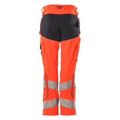 Hi Vis Red-Dark Navy - Back - Mascot Womens-Ladies Accelerate Safe Knee Pad Pockets Trousers