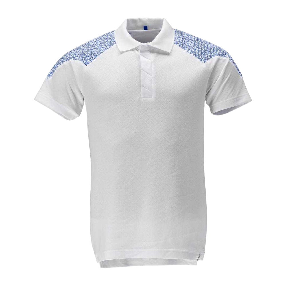 White-Azure Blue - Front - Mascot Unisex Adult Food & Care Polo Shirt