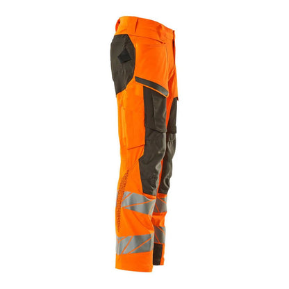 Hi Vis Orange-Dark Anthracite - Side - Mascot Mens Accelerate Safe Recycled Knee Pad Pockets Work Trousers
