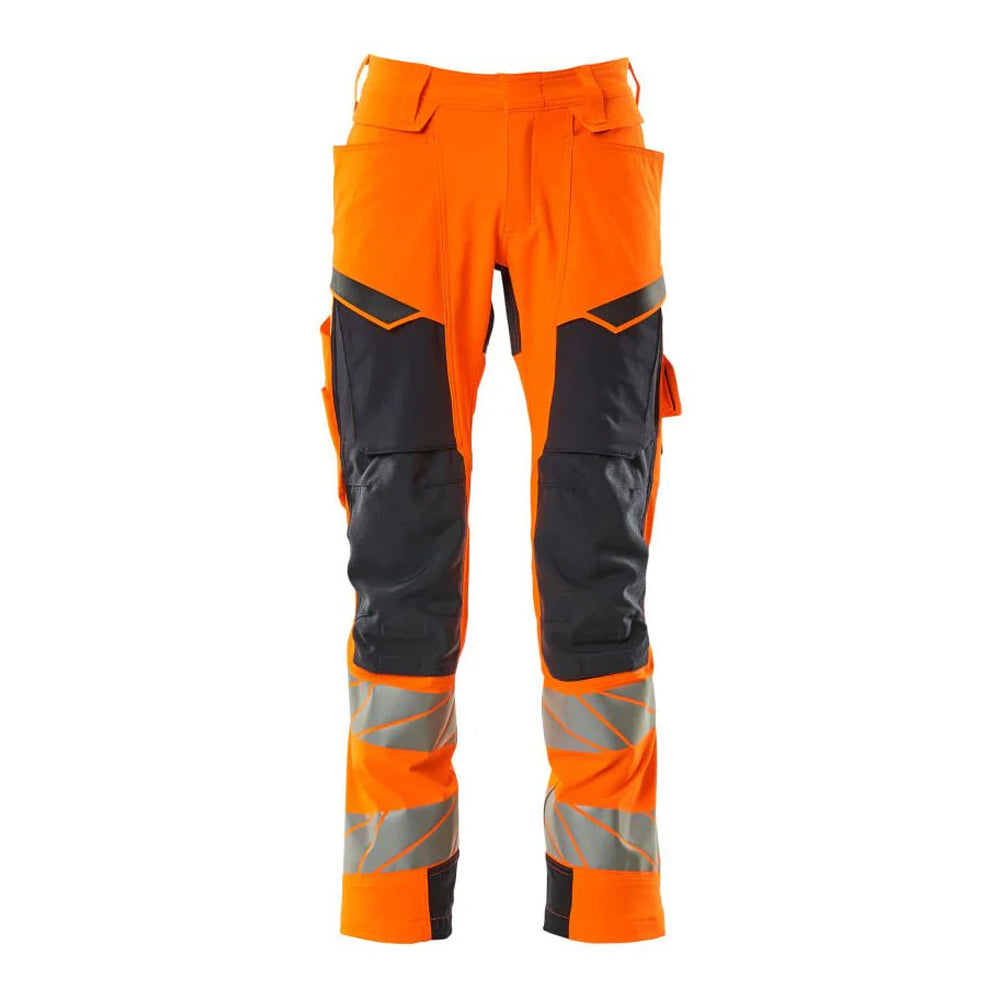 Hi Vis Orange-Dark Navy - Front - Mascot Mens Accelerate Safe Recycled Knee Pad Pockets Work Trousers