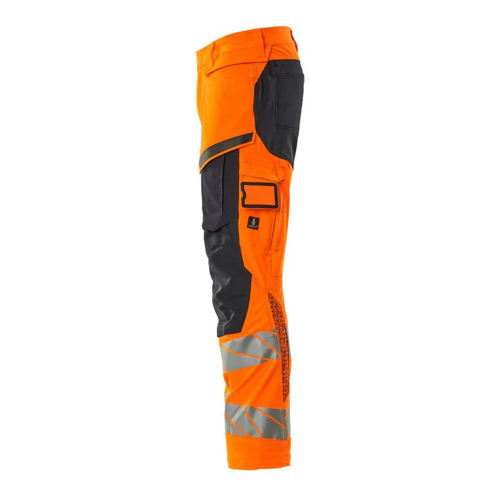 Hi Vis Orange-Dark Navy - Back - Mascot Mens Accelerate Safe Recycled Knee Pad Pockets Work Trousers