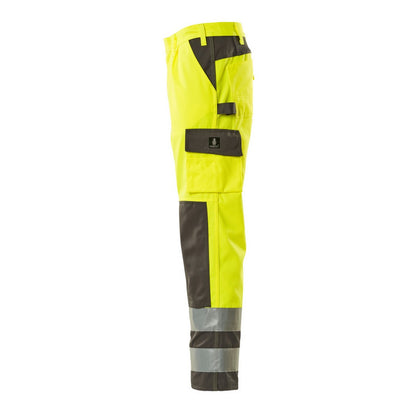 Hi Vis Yellow-Anthracite - Side - Mascot Mens Safe Complete Olinda Knee Pad Pockets Work Trousers