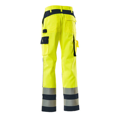 Hi Vis Yellow-Navy - Back - Mascot Mens Safe Complete Olinda Knee Pad Pockets Work Trousers