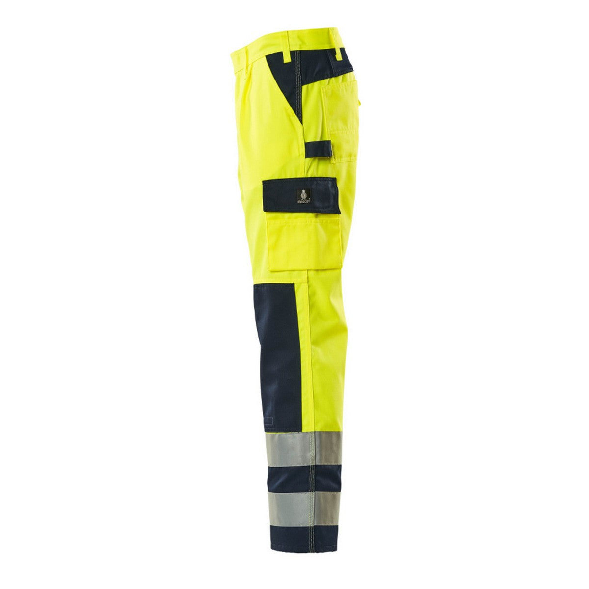 Hi Vis Yellow-Navy - Side - Mascot Mens Safe Complete Olinda Knee Pad Pockets Work Trousers