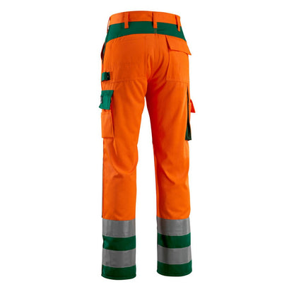 Hi Vis Orange-Green - Back - Mascot Mens Safe Complete Olinda Knee Pad Pockets Work Trousers