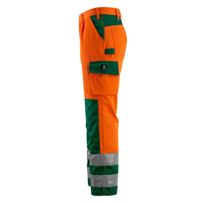 Hi Vis Orange-Green - Side - Mascot Mens Safe Complete Olinda Knee Pad Pockets Work Trousers