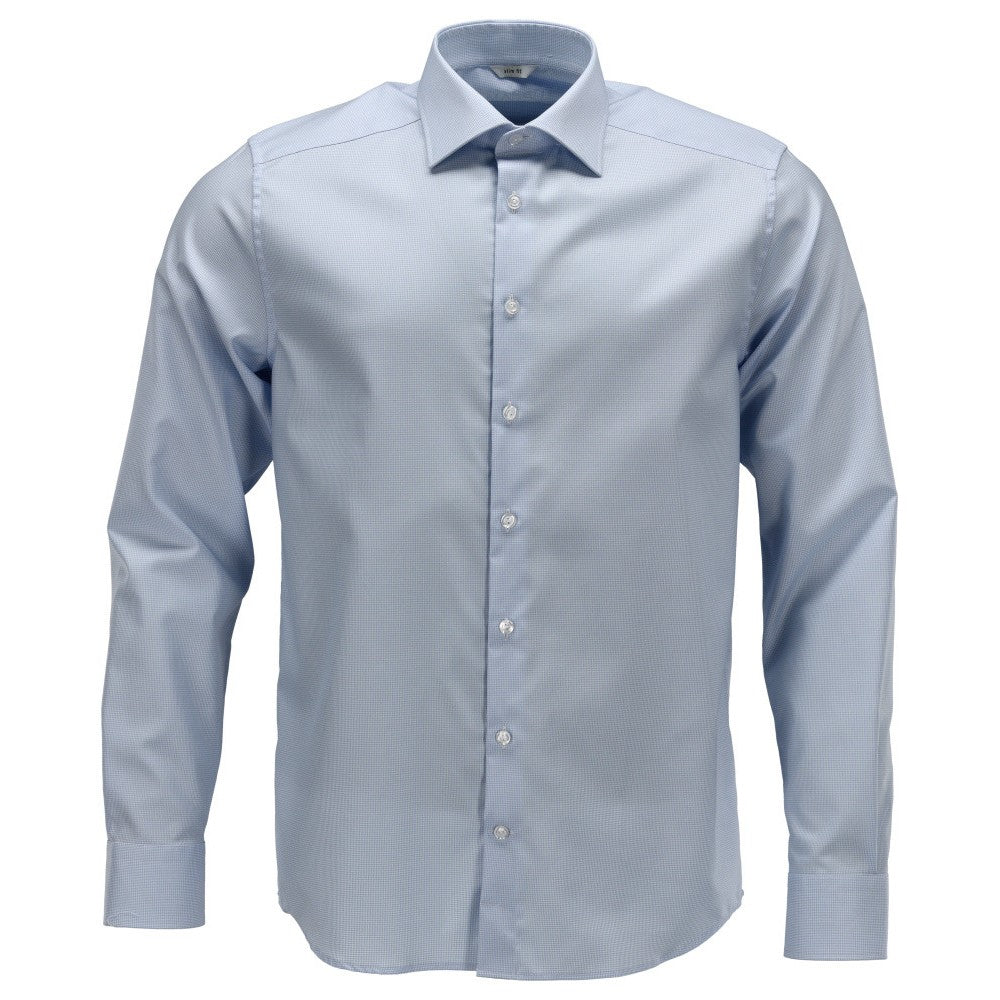 Light Blue-White - Front - Mascot Mens Frontline Checked Slim Shirt