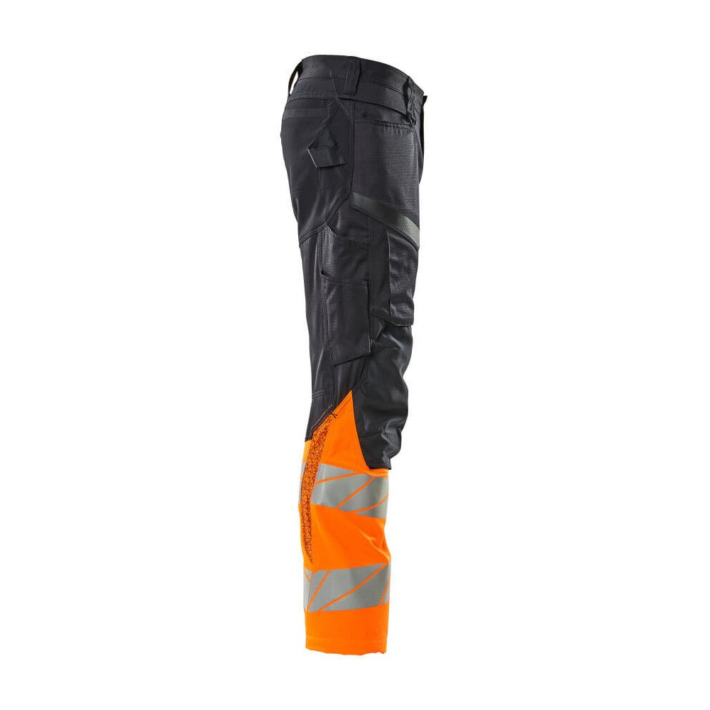 Dark Navy-Hi Vis Orange - Side - Mascot Mens Accelerate Safe Hi-Vis Knee Pad Pockets Work Trousers