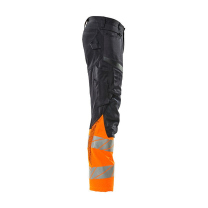 Dark Navy-Hi Vis Orange - Side - Mascot Mens Accelerate Safe Hi-Vis Knee Pad Pockets Work Trousers