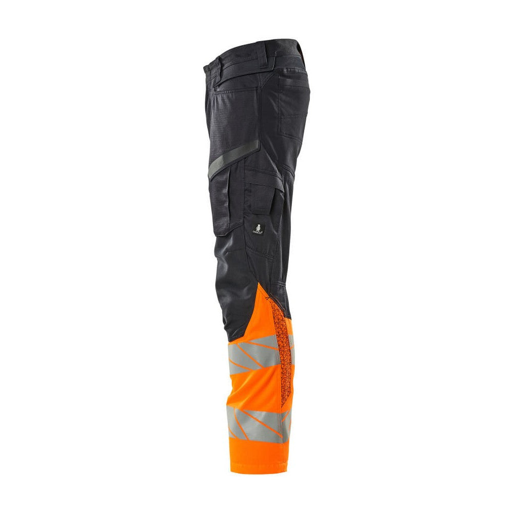 Dark Navy-Hi Vis Orange - Lifestyle - Mascot Mens Accelerate Safe Hi-Vis Knee Pad Pockets Work Trousers
