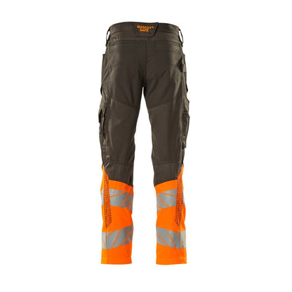 Dark Anthracite-Hi Vis Orange - Back - Mascot Mens Accelerate Safe Hi-Vis Knee Pad Pockets Work Trousers