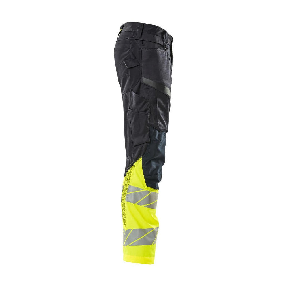 Dark Navy-Hi Vis Yellow - Side - Mascot Mens Accelerate Safe Hi-Vis Knee Pad Pockets Work Trousers