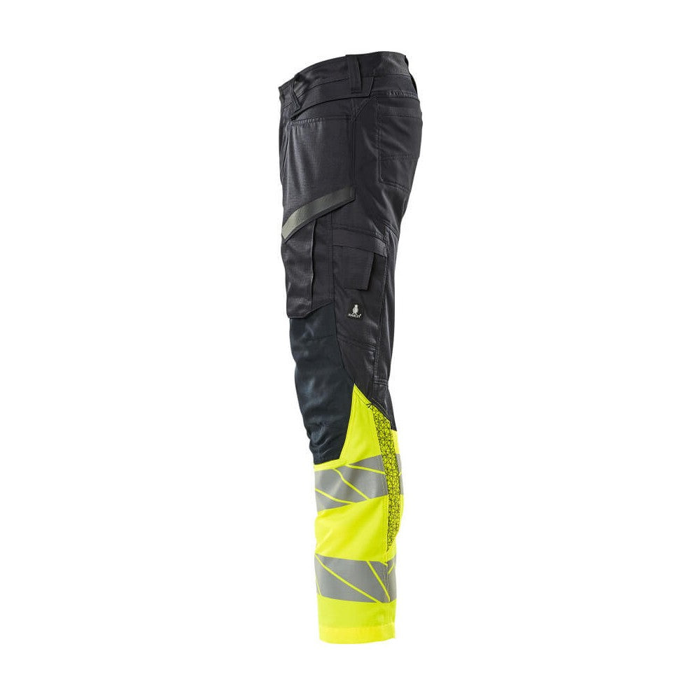 Dark Navy-Hi Vis Yellow - Lifestyle - Mascot Mens Accelerate Safe Hi-Vis Knee Pad Pockets Work Trousers