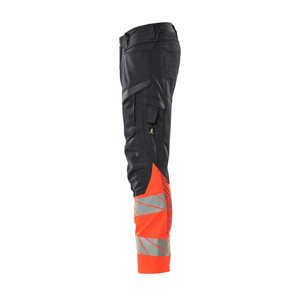 Dark Navy-Hi Vis Red - Lifestyle - Mascot Mens Accelerate Safe Hi-Vis Knee Pad Pockets Work Trousers