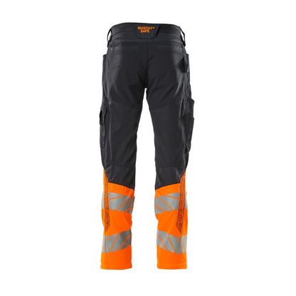 Dark Navy-Hi Vis Orange - Back - Mascot Mens Accelerate Safe Hi-Vis Knee Pad Pockets Work Trousers
