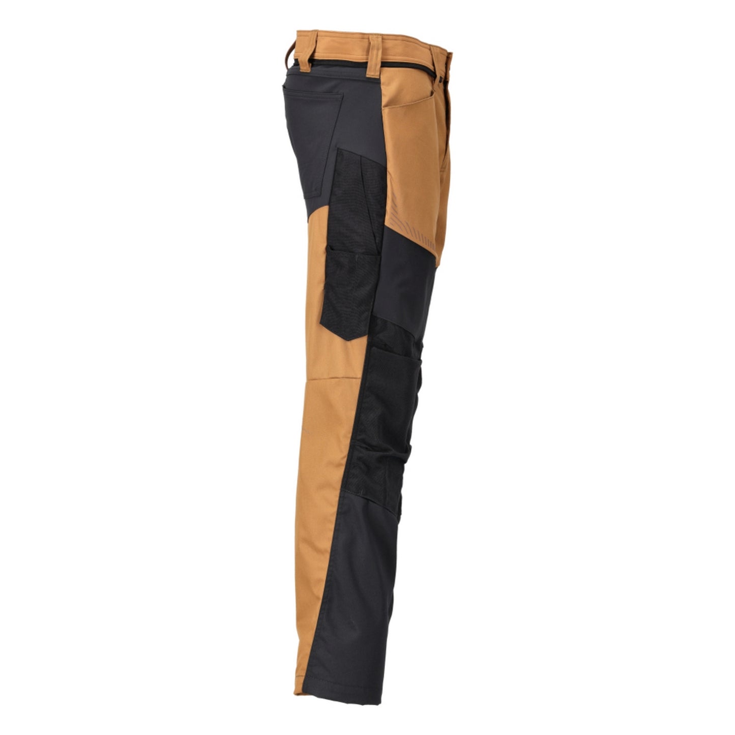 Nut Brown-Black - Side - Mascot Mens Customised Colour Block Knee Pad Pockets Work Trousers