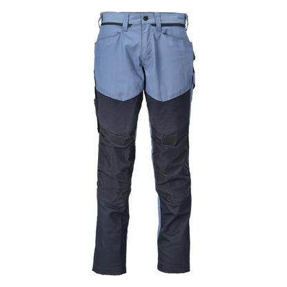 Stone Blue-Dark Navy - Front - Mascot Mens Customised Colour Block Knee Pad Pockets Work Trousers