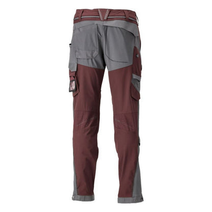 Bordeaux-Stone Grey - Back - Mascot Mens Customised Knee Pad Pockets Long Work Trousers