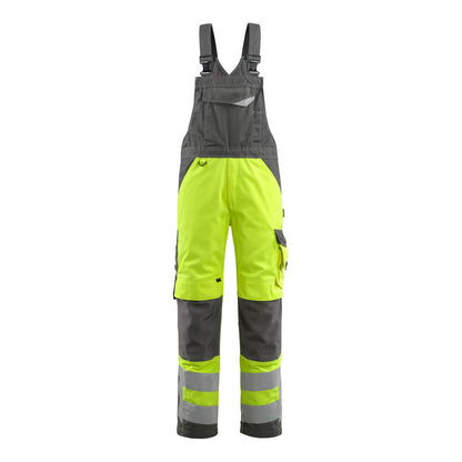 Yellow-Dark Anthracite - Front - Mascot Mens Newcastle Safe Supreme Hi-Vis Bib And Brace Overall