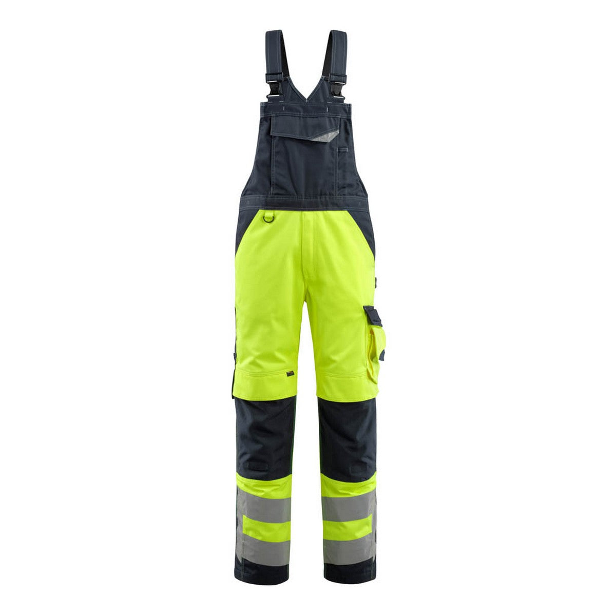 Yellow-Dark Navy - Front - Mascot Mens Newcastle Safe Supreme Hi-Vis Bib And Brace Overall