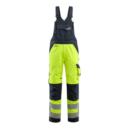 Yellow-Dark Navy - Front - Mascot Mens Newcastle Safe Supreme Hi-Vis Bib And Brace Overall