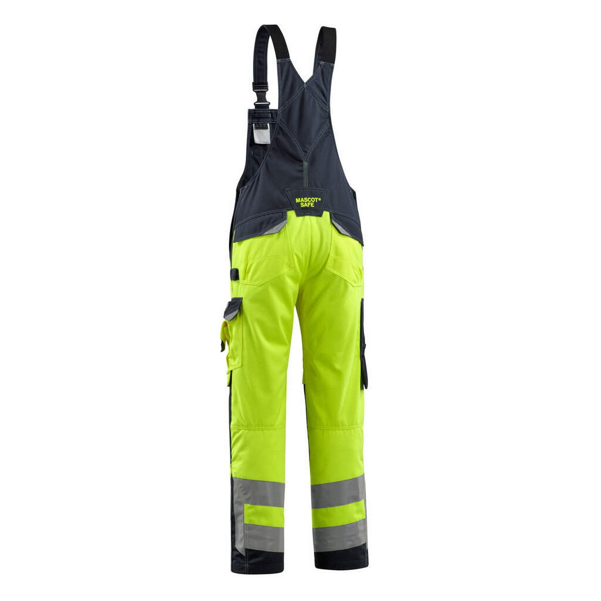 Yellow-Dark Navy - Back - Mascot Mens Newcastle Safe Supreme Hi-Vis Bib And Brace Overall