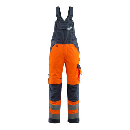 Orange-Dark Navy - Front - Mascot Mens Newcastle Safe Supreme Hi-Vis Bib And Brace Overall
