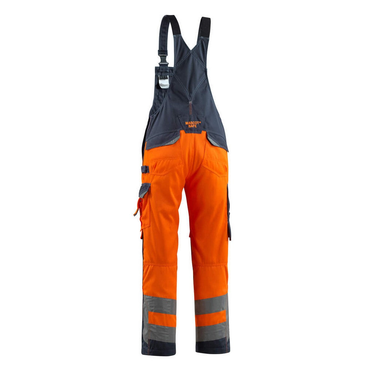 Orange-Dark Navy - Back - Mascot Mens Newcastle Safe Supreme Hi-Vis Bib And Brace Overall
