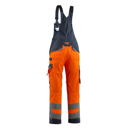 Orange-Dark Navy - Back - Mascot Mens Newcastle Safe Supreme Hi-Vis Bib And Brace Overall