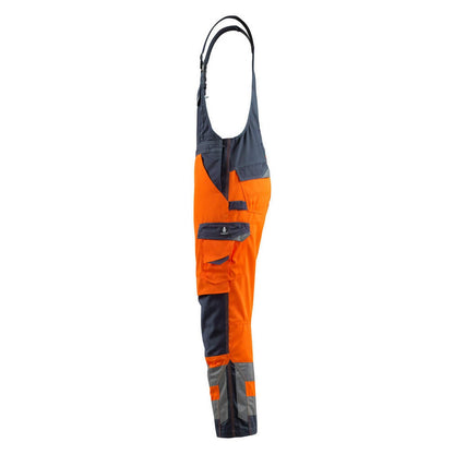 Orange-Dark Navy - Side - Mascot Mens Newcastle Safe Supreme Hi-Vis Bib And Brace Overall