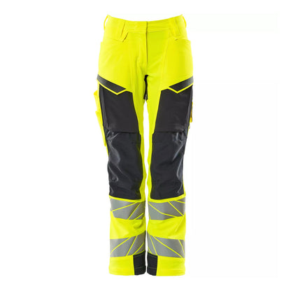 Yellow-Dark Navy - Front - Mascot Womens-Ladies Accelerate Safe Hi-Vis Work Trousers