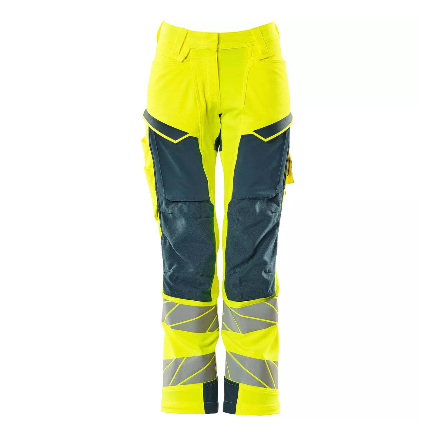 Yellow-Dark Petroleum - Front - Mascot Womens-Ladies Accelerate Safe Hi-Vis Work Trousers
