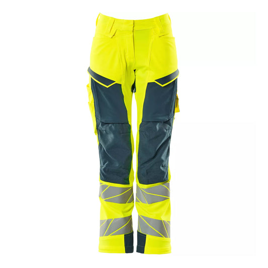 Yellow-Dark Petroleum - Front - Mascot Womens-Ladies Accelerate Safe Hi-Vis Work Trousers