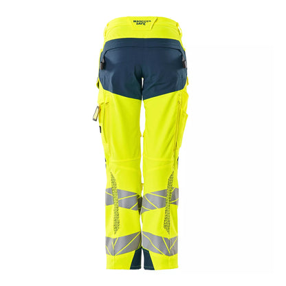 Yellow-Dark Petroleum - Back - Mascot Womens-Ladies Accelerate Safe Hi-Vis Work Trousers