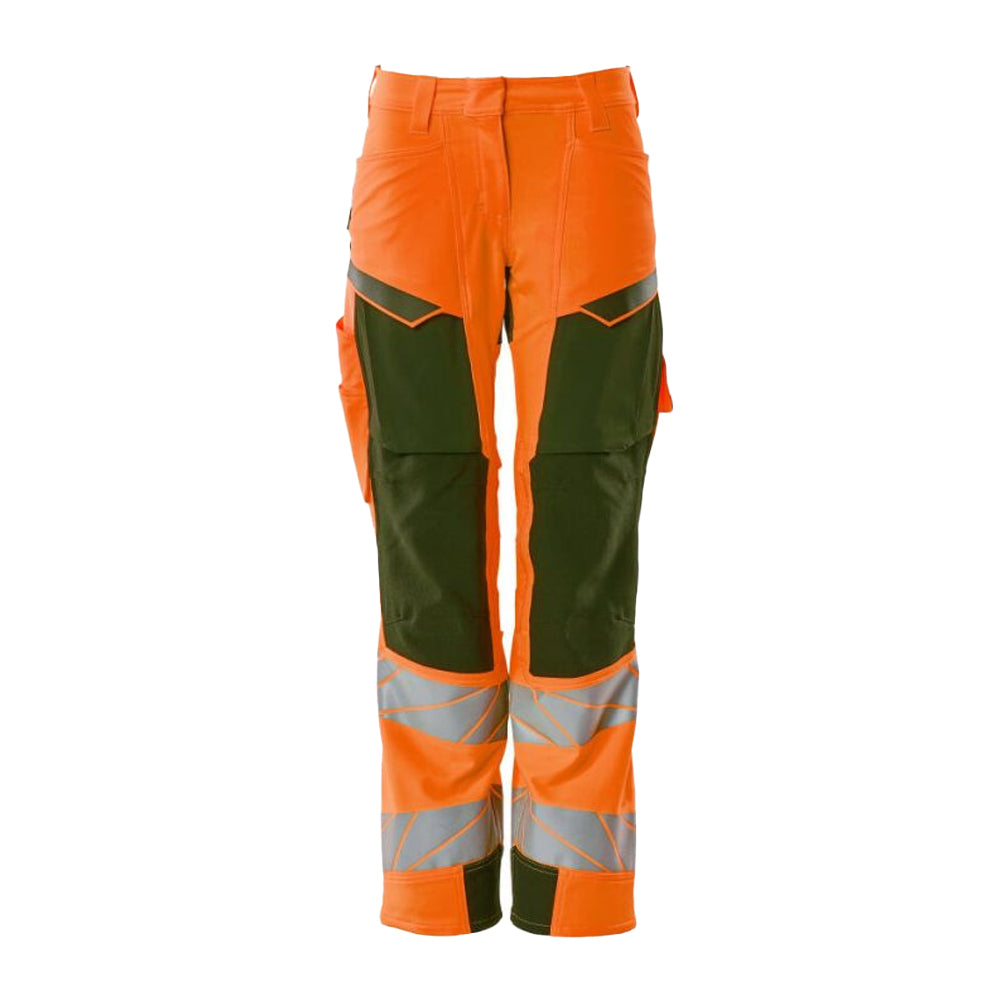 Hi Vis Orange-Moss Green - Front - Mascot Womens-Ladies Accelerate Safe Hi-Vis Work Trousers