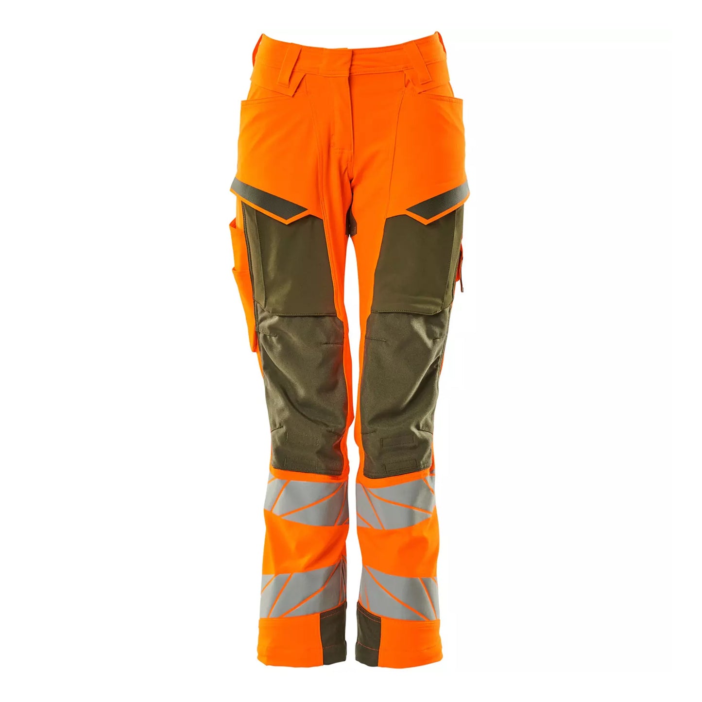 Orange-Moss Green - Front - Mascot Womens-Ladies Accelerate Safe Hi-Vis Work Trousers