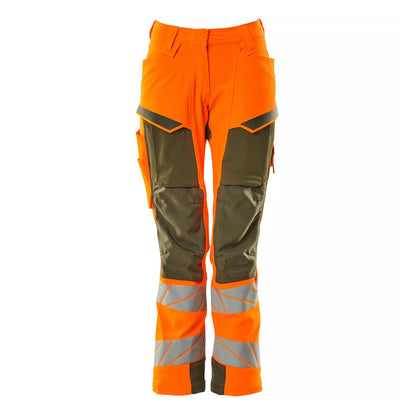Orange-Moss Green - Front - Mascot Womens-Ladies Accelerate Safe Hi-Vis Work Trousers
