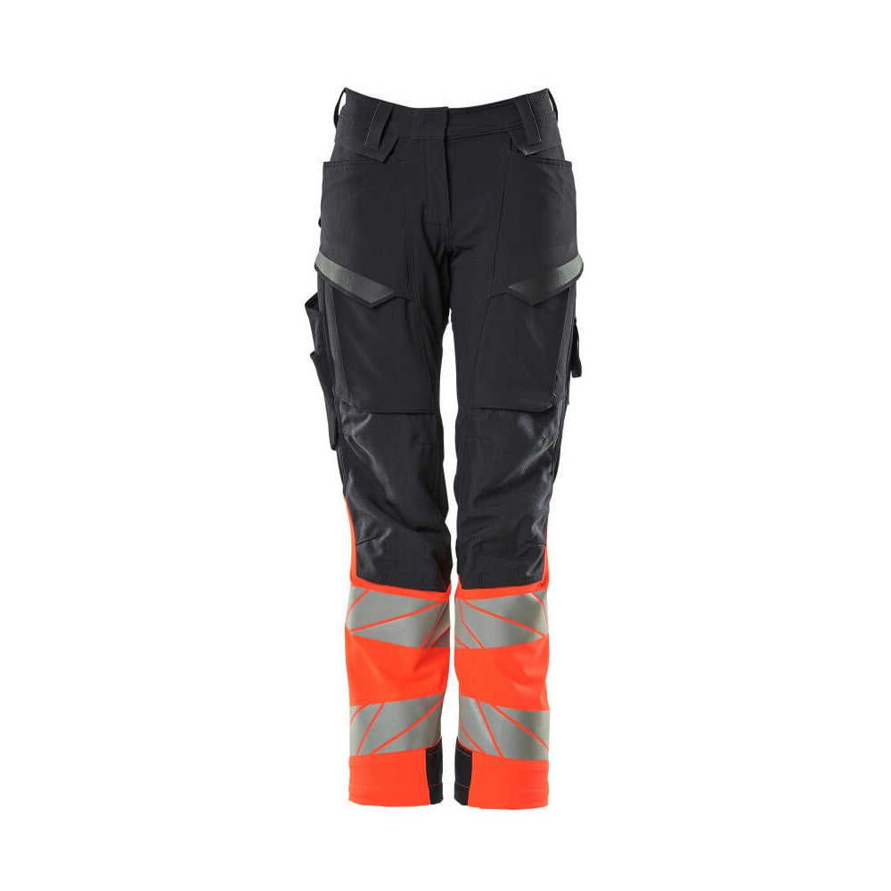 Dark Navy-Red - Front - Mascot Womens-Ladies Accelerate Safe Hi-Vis Work Trousers