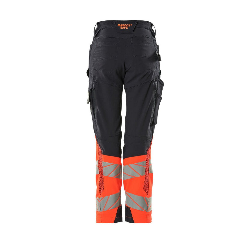 Dark Navy-Red - Back - Mascot Womens-Ladies Accelerate Safe Hi-Vis Work Trousers